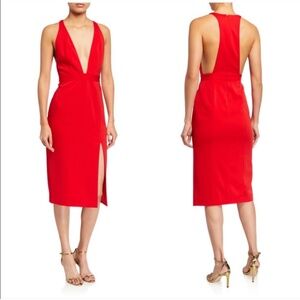 Jay Godfrey Kit Plunge Midi Dress (Red), Size 6
